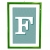 lettera F con fondo a strisce e cornice verde