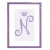 lettera N con fondo a strisce e cornice lilla