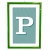 lettera P con fondo a strisce e cornice verde