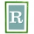 lettera R con fondo a strisce e cornice verde