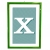 lettera X con fondo a strisce e cornice verde